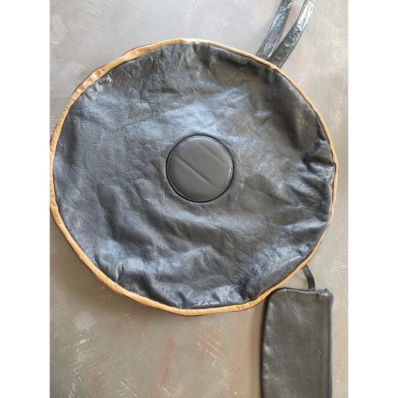 VINTAGE RARE 1970S B BARON BLUE Genuine Leather Handbag Women ROUND HIPPY BLUE - Picture 8 of 16